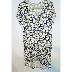 Komil Tunic Top M Pockets Abstract Swirl Circle Cream Green Blue Lagenlook Artsy